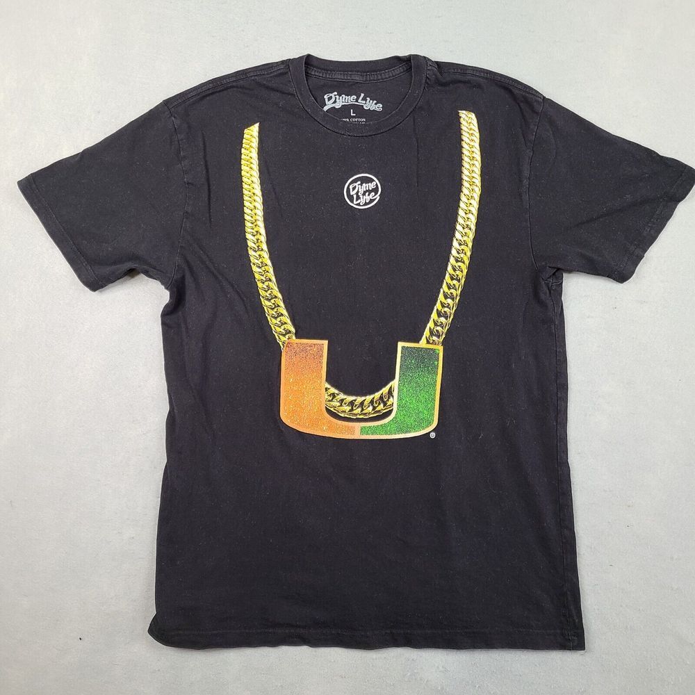 Miami Hurricanes T-Shirt‎ Men's Large Black Gold Chain Logo Dyme Lyfe